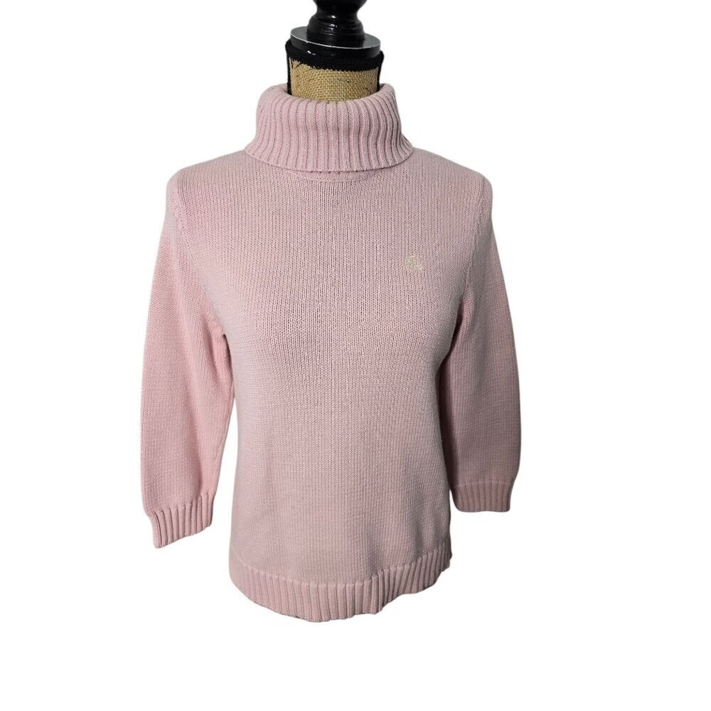 Vintage 90s Lauren Ralph Lauren Pastel Pink Preppy Cotton Turtleneck Sweater